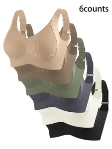 Women's Seamless Wireless Ribbed Bra Set, Adjustable Wide Straps, No Steel Cup, Breathable Fabric, Casual Wear, Underwear