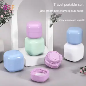Macaron Square Refillable Reusable Stackable Bottles Empty Bottle Face Cream Lotion Jar Plastic Empty Cosmetic Pot Travel Accessories Storage Bottles Refillable Design