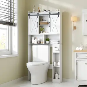 Vabches Over The Toilet Storage Cabinet, Farmhouse Storage Cabinet Over Toilet with Sliding Doors，Home Space-Saving Toilet Rack, for Bathroom, Restroom, Laundry