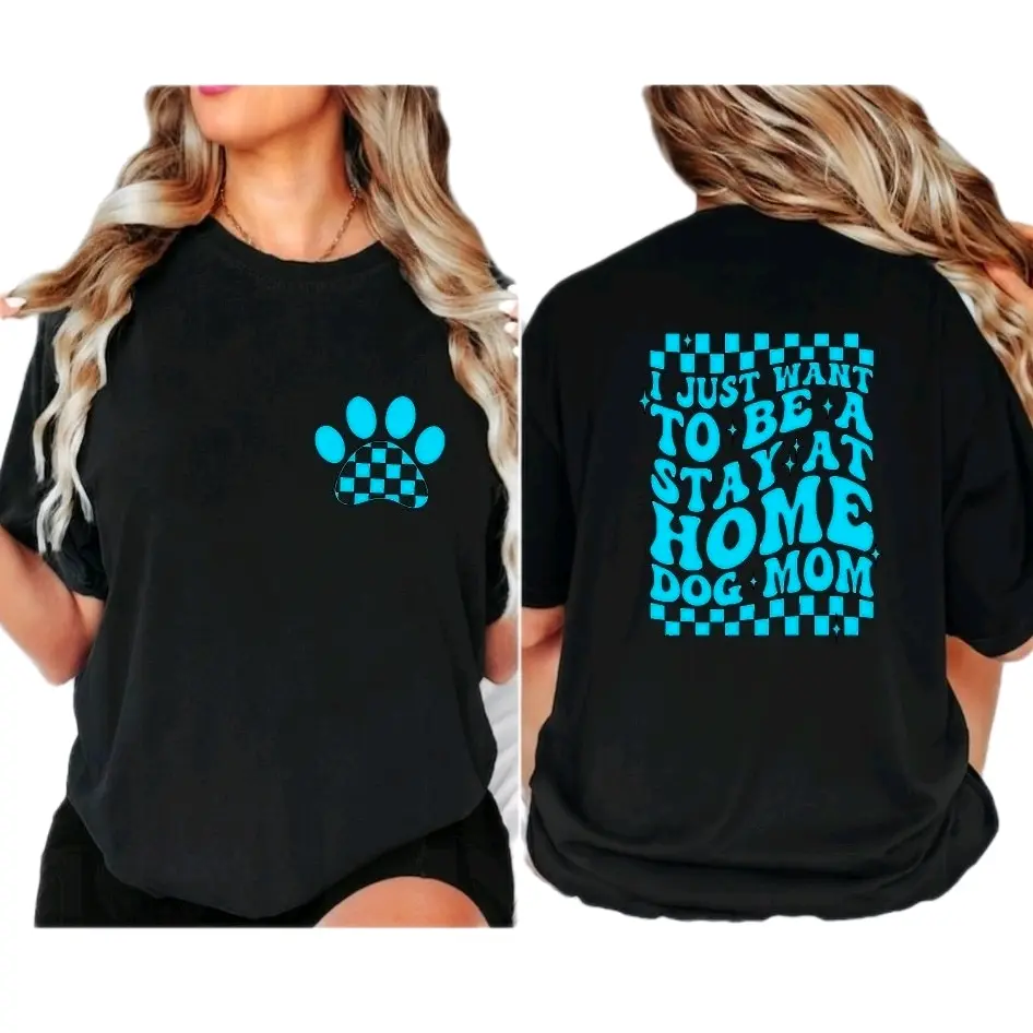dog mom shirt I just want to be a stay at home dog mom retro cute trendy dog mama black and blue Short Sleeve tShirt