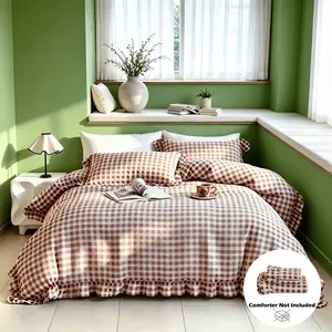 3-Piece Classic Plaid Printed Raffle Frill Bedding Set with 1* Duvet Cover & 2* Pillowcases (No Fillings Included).The duvet cover is designed with a zipper for easy removal and washing.The fabric is cozy and soft, suitable for all seasons.