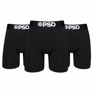PSD Mens Black Solids Boxer Brief 3 Pack - Standard Length 7 Inch Inseam, Moisture-Wicking 4-Way Stretch Cotton Fabric Breathable Classic
