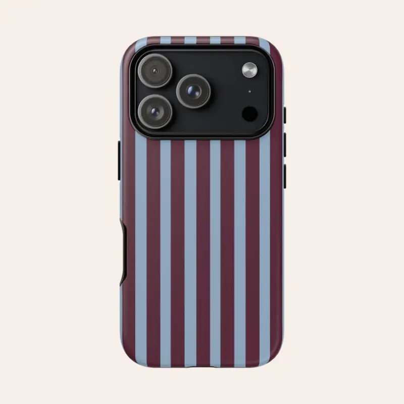 This sturdy 2-in-1 phone case features burgundy and blue stripes, offering durability, shock absorption, and a stylish design. Compatible with iPhone 17, 16, 15, 14, 13, 12, 11 Pro Max Pro Plus, and Samsung Galaxy S25, S24, S23 Ultra Cover Casing.