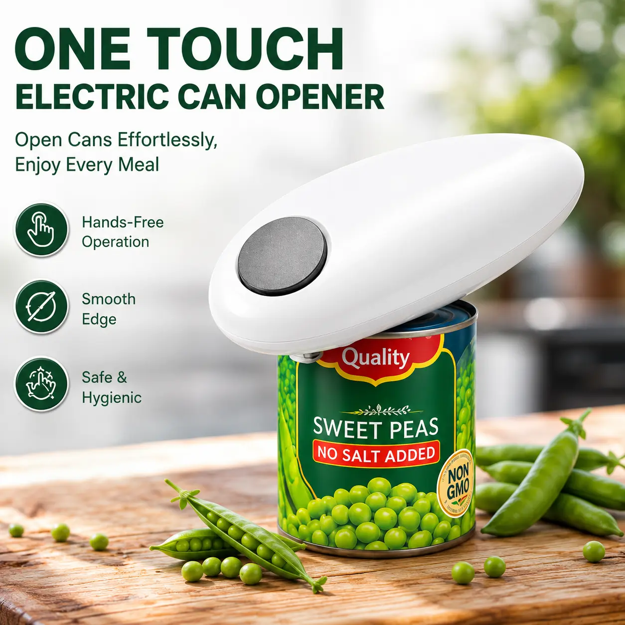 Electric Can Opener - 1-Touch Automatic Kitchen Gadget with Hands-Free Smooth Edge, Safe Lid Remover for Most Cans, Ideal for Seniors with Arthritis or Weak Hands