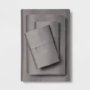 King Solid Performance 400 Thread Count Sheet Set Gray - Threshold: Cotton Sateen, Includes 2 Pillowcases & Fitted Sheet