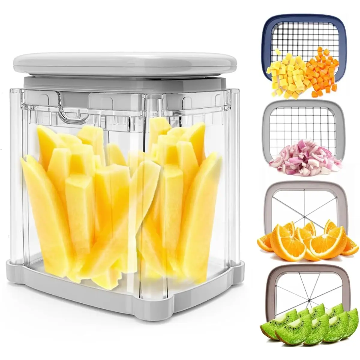 4-in-1 Vegetable Cutter – Cutter For Fries, Onion, Food & Apple – Manual Hand Vegetable Cutter With 4 Blades