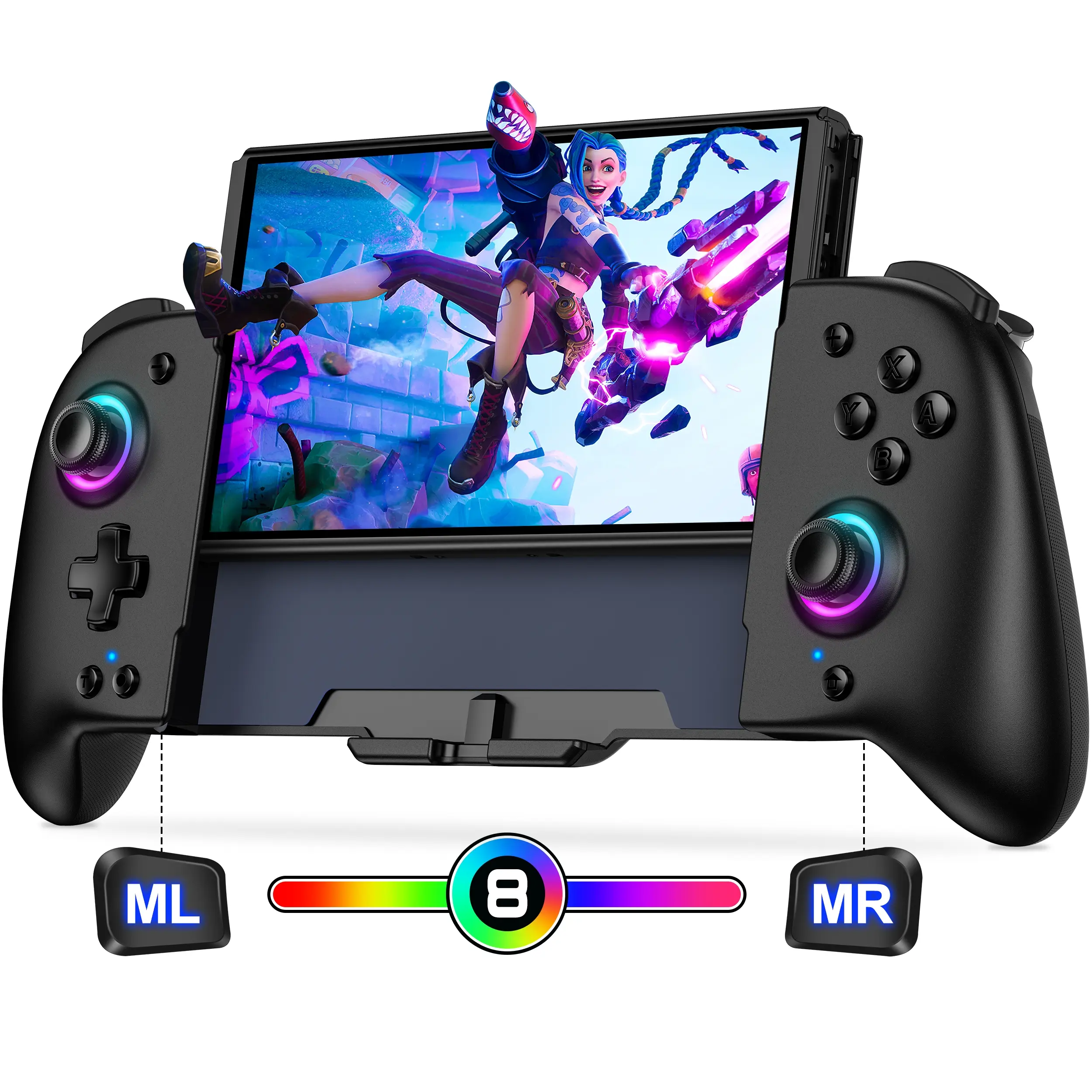 Wireless Bluetooth Pro Controller for Nintendo Switch/Switch OLED, Full-Size Ergonomic Console Accessory Joypad with Sponge Plastic Build, RGB Lighting, Batteries, Turbo, Programming, Tilt Detection for Interactive Gaming
