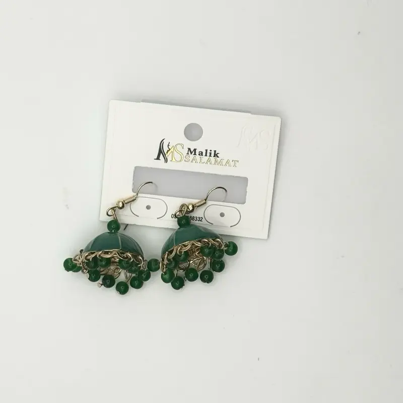 Begum Bell Jhumkas Traditional Jewelry with Green Beads and Gold Accents for Women