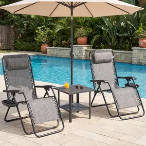 Set of 2 Zero Gravity Chairs, Outdoor Patio Lounge Chairs with Cup Holders & Adjustable Pillow, Portable Folding Recliner Set for Backyard, Garden, Poolside, Lawn