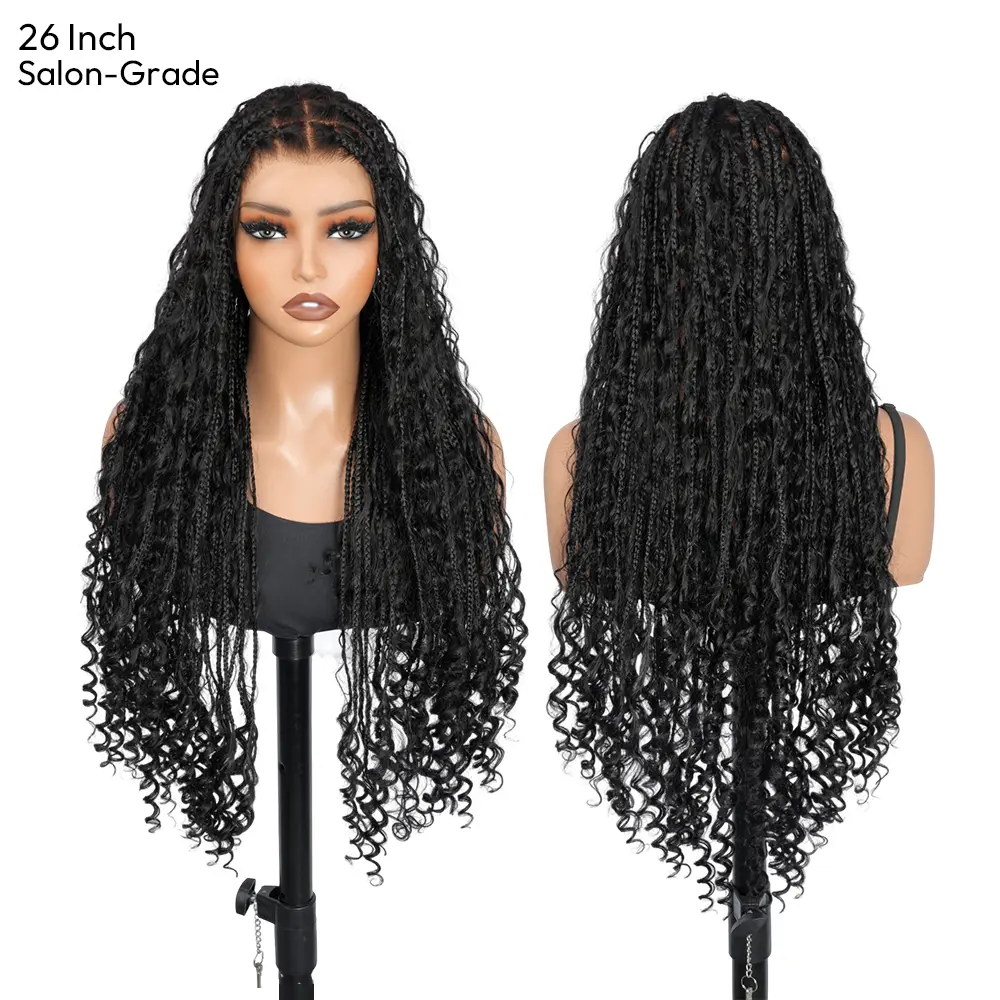 Supernova Hair Flexi-Fit Invisi Drawstring Full Lace Knotless Boho Braids Wig 26 Inch Salon-Grade Human Hair Lace Top & Curls Lightweight Synthetic Braids Natural Scalp Look #Summervibes