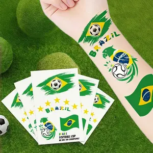 5 Pcs Brazil Flag Football Temporary Tattoo Stickers, Waterproof Fan Face Stickers, Body Decorative Stickers for Sports Events, Cheering, Festivals and Parties, Suitable for Face and Arms