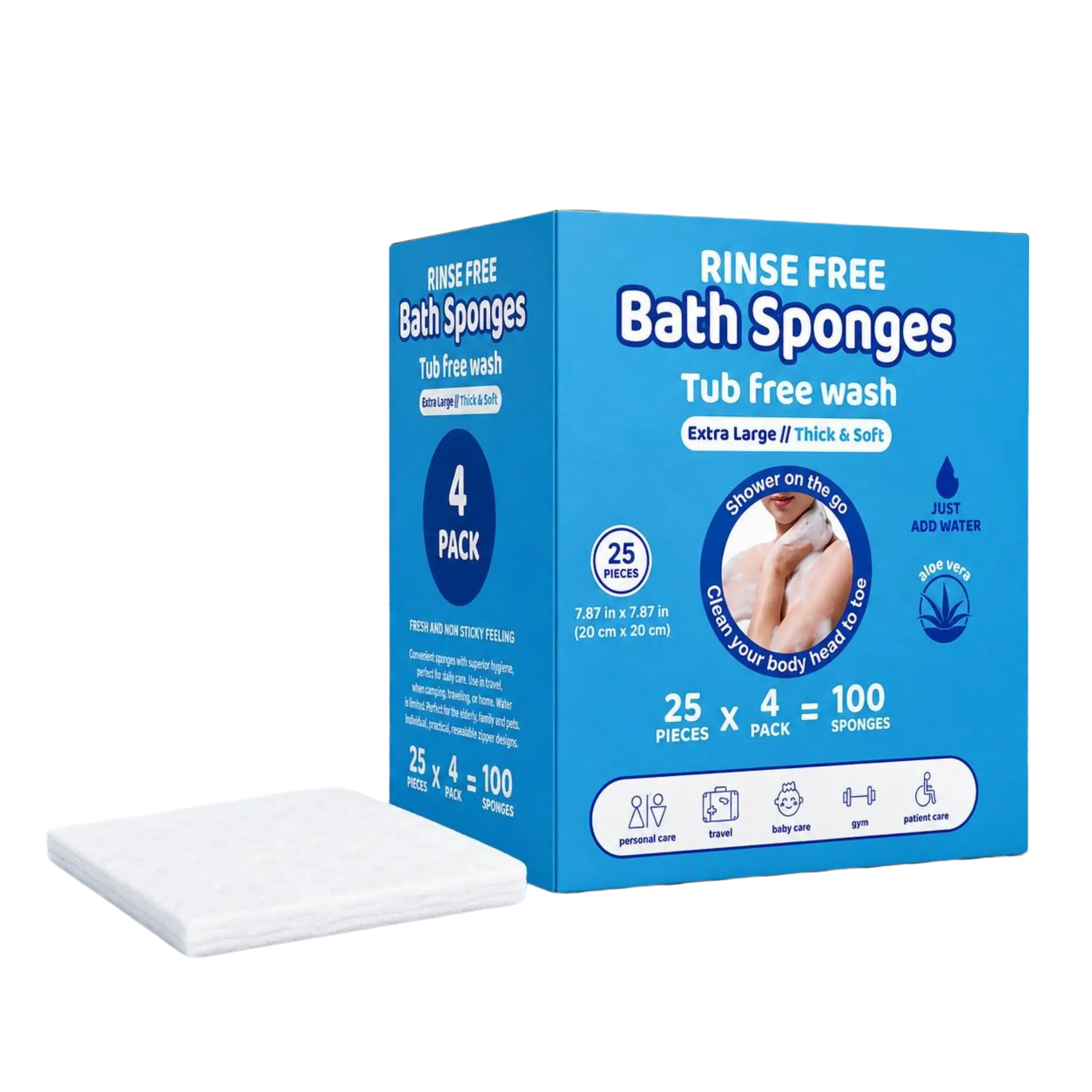 Turgiene Disposable No Rinse Bathing Wipes - All-in-1 Single Use Shower Wipes, Simply Dampen, Lather, and Dry Without Shampoo or Rinsing, Wipes for Travel, Camping, Gym, Unscented 25 Sponge