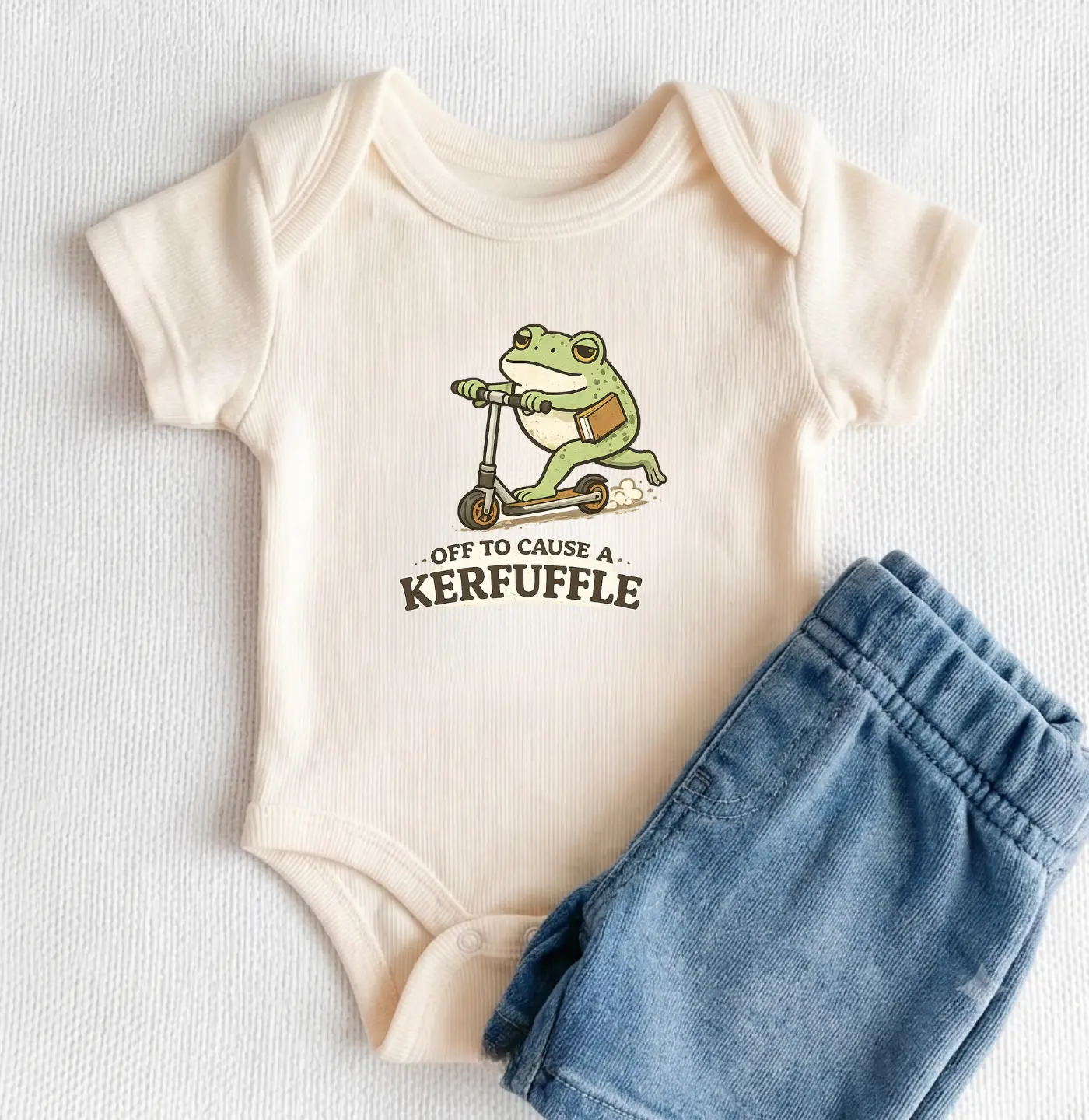[BUBVORIE] Off To Cause A Kerfuffle Frog Onesie, Funny Cowboy Baby Bodysuit, Sarcastic Novelty Baby Outfit, Baby Shower Gift, Pregnancy Announcement Onesie
