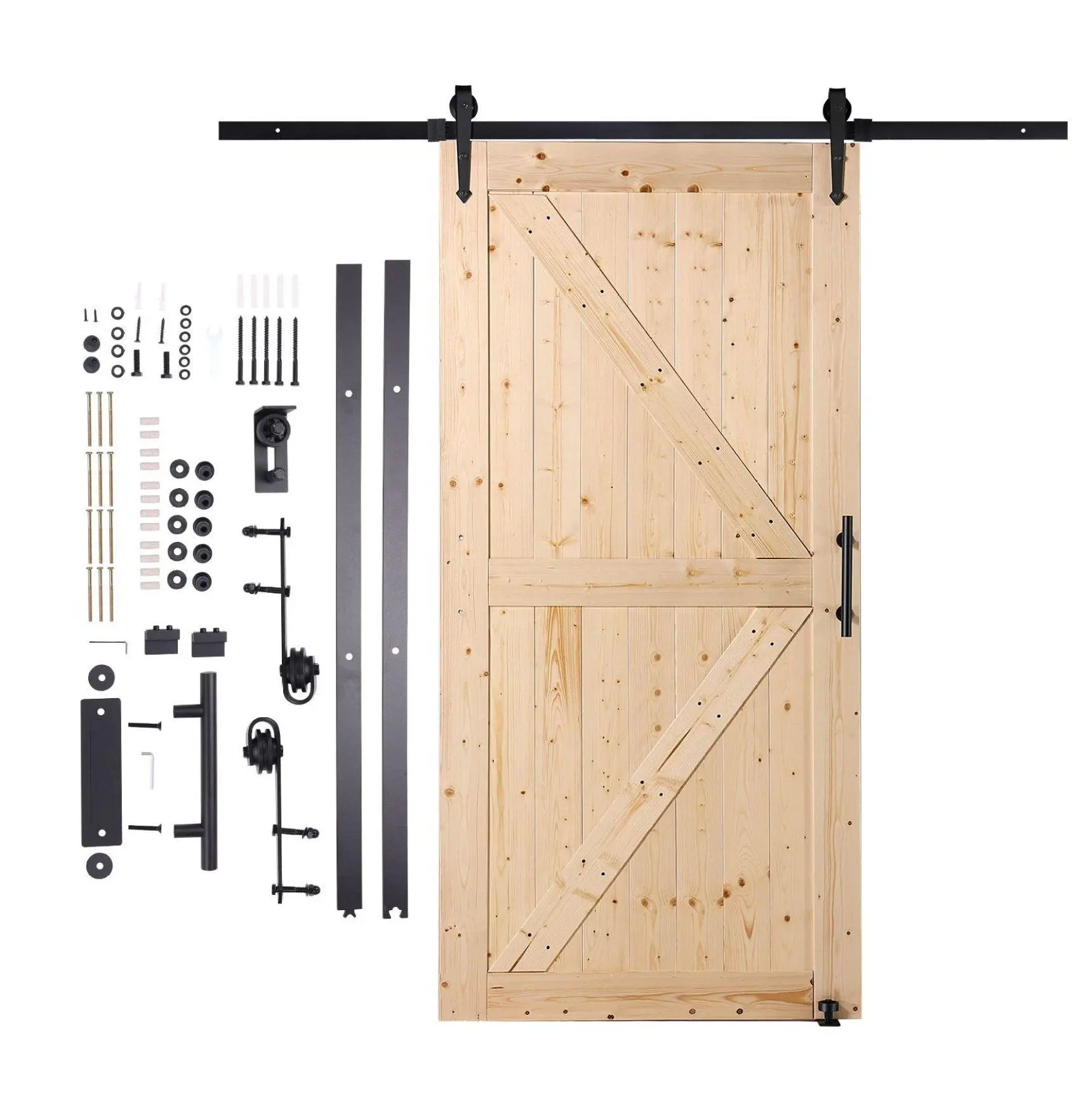 42x84 Barn Door Kit, Wood Sliding Door with Hardware, Floor Guide & Handle - Spruce Wood Interior Door for Bedroom, Closet, Living Room - Smooth Quiet Operation 42 x 84 inches