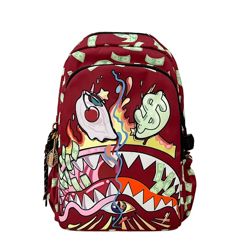 Sprayground Money-themed Backpack with Cartoon Design and Multiple Pockets for Everyday Use