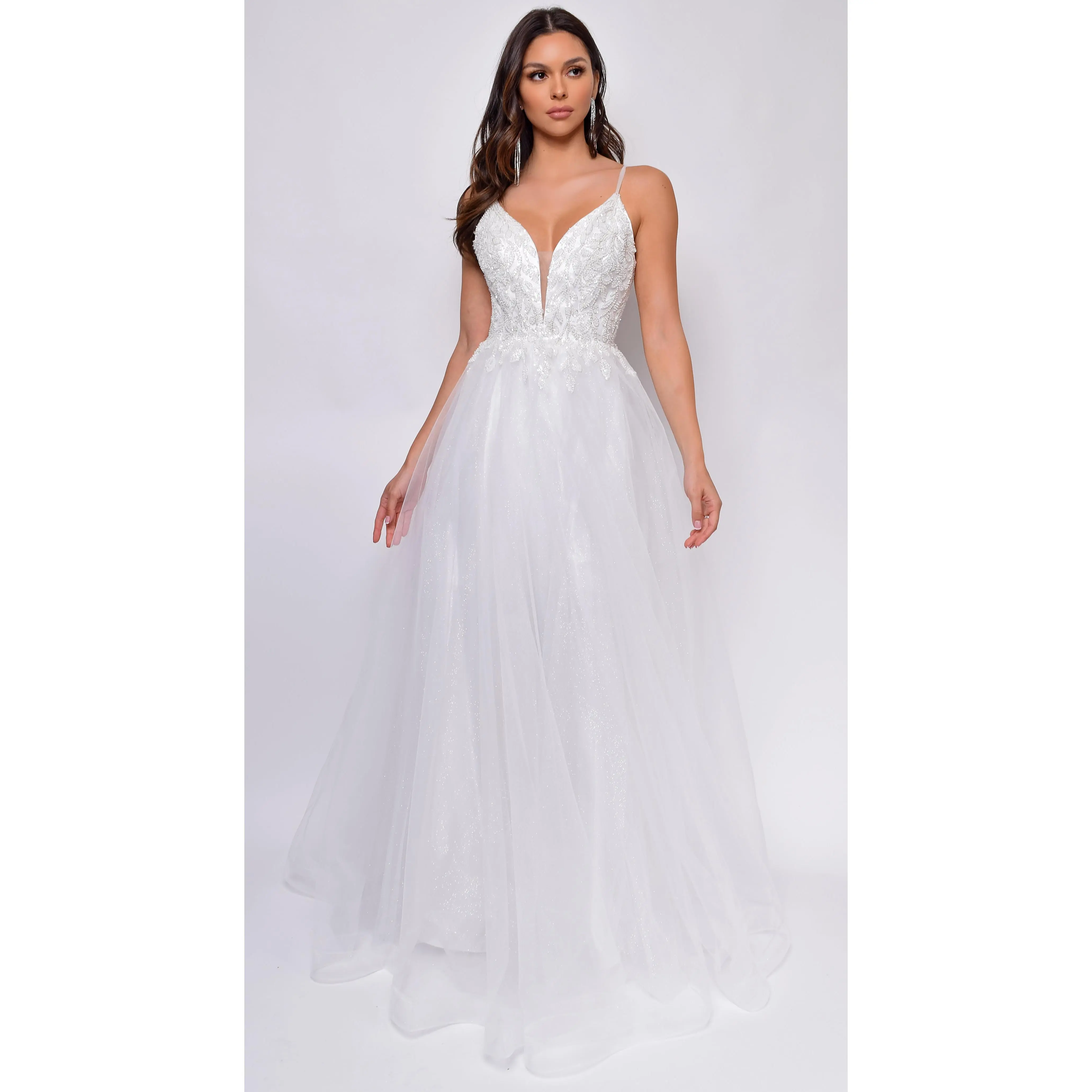 Brighton Off-White A-Line Layered Tulle Beaded Applique Bridal Gown