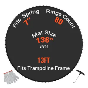 【Father's Day gift】VEVOR Replacement Trampoline Mat, Jumping Mat Fits 13ft Frame, Universal Jumping Mat for 13ft Round Trampoline, Reinforce UV-Resistant Mat with Spring Tool & Durable V-Rings, Fit 7" Spring Length