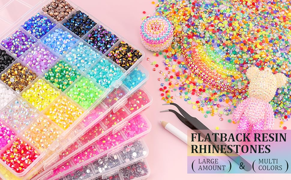 VIBRANT GEMS 32000Pcs Resin Rhinestones with Tweezers for Crafting Mixed-Color 3mm Bedazzling Crystal with Gifted Tools Jewelry for DIY Crafts Clothing Tumblers Shoes Fabric Nail Art Colorful Handmade gift