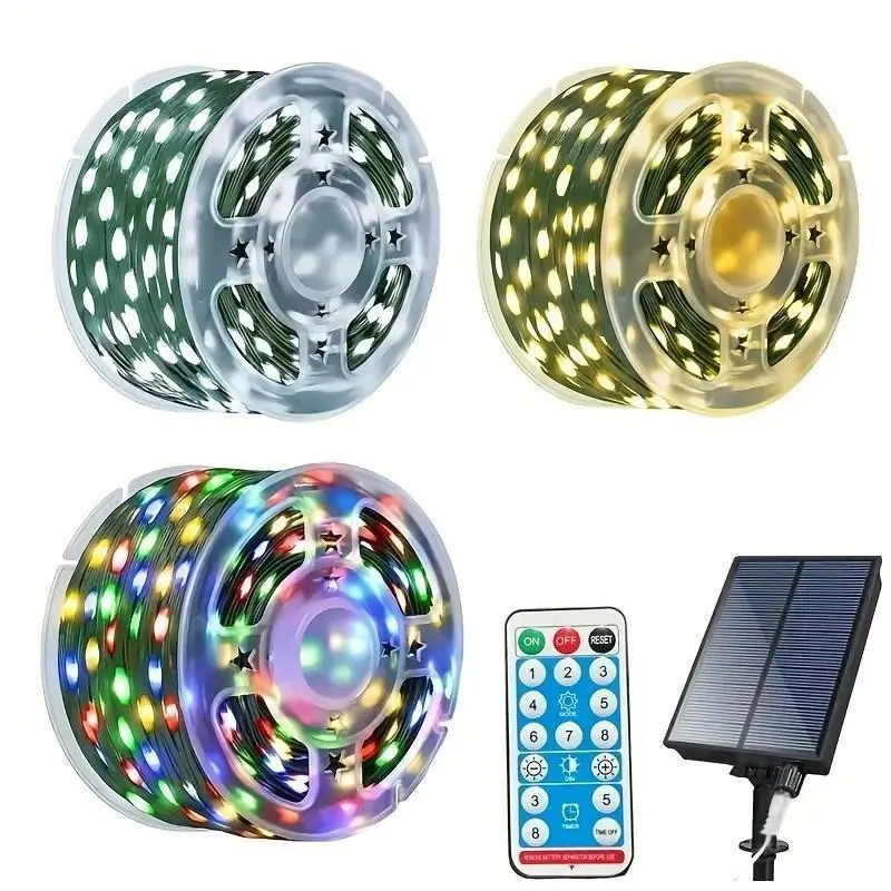 Solar-Powered Christmas Decorative Lights, 110 Feet, 300 LED Lights, Multicolor Fairy Light Strings with Timer, 8 Lighting Modes, Ideal for Gardens, Courtyards, Weddings, Parties, Camping, and Holiday Decorations Magical Set Ornaments