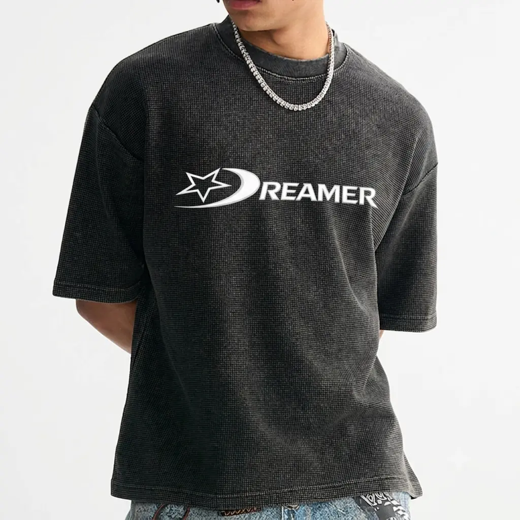 Plain Waffle-Texture Washed Cropped Boxy T-Shirt