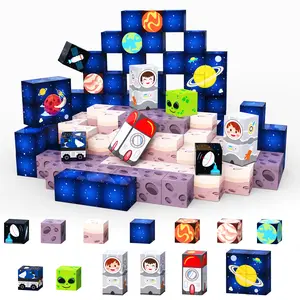 Magnetic Building Blocks Set with Planets & Space Theme, Upgraded Stem Toy for Kids, Christmas Halloween Birthday Gift, Random Color, Creative Magnetic Blocks, Building Block Model