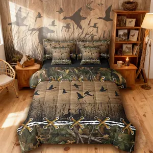 Duck Camo Comforter Bed Set with Sheets,Mallard Duck 7 Piece Bedding Set,Mens Country Camo Bed Bag,Farmhouse Woodland Animals Bed Set,Wildlife Cabin Bed Set
