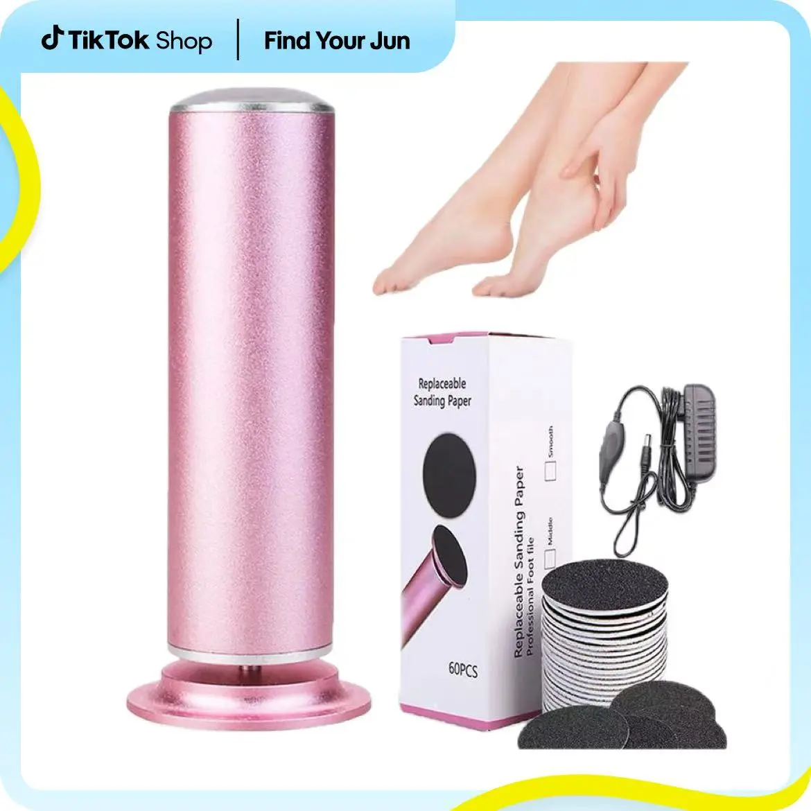 Electric professional foot trimmer with60 replaceable sandpaper discs forremoving calluses -personal careproduct, electrically adjustable NailCutics Smooth foot scrubberManicure foot scrubber Handy #cozyvibes Pink, Exfoliating Foot