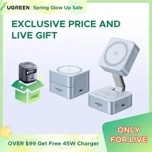 【LIVE ONLY】UGREEN 25W Magflow Wireless Charger 2-in-1 Magnetic Charging Station for iPhone 17/16/15/14/13/12 Pro Max, Fast Qi2 Certified Foldable Stand with USB-C Port, Compatible with AirPods, Dual Device Charging,TikTokShopholidayhaul