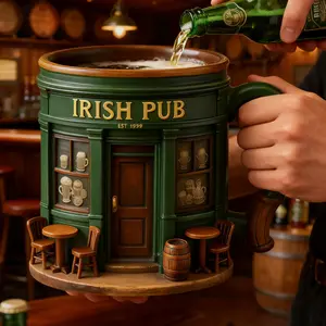 New Irish Pub Resin Stainless Steel Mug, Unique Home Decor Gift, Exquisite Resin Craftwork Collectible Cup, Drinkware