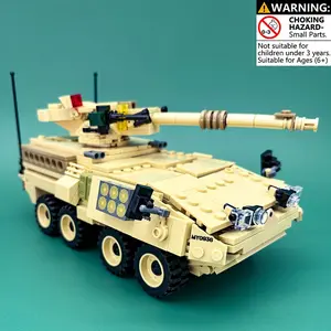 M1128 Stryker Mobile Gun System Building Blocks Set, Armored Military Vehicle Model with Rotating Turret & Movable Wheels, Compatible with Major Brand Bricks, Detailed Construction Toy for Kids Adults, Army Display Model Gift