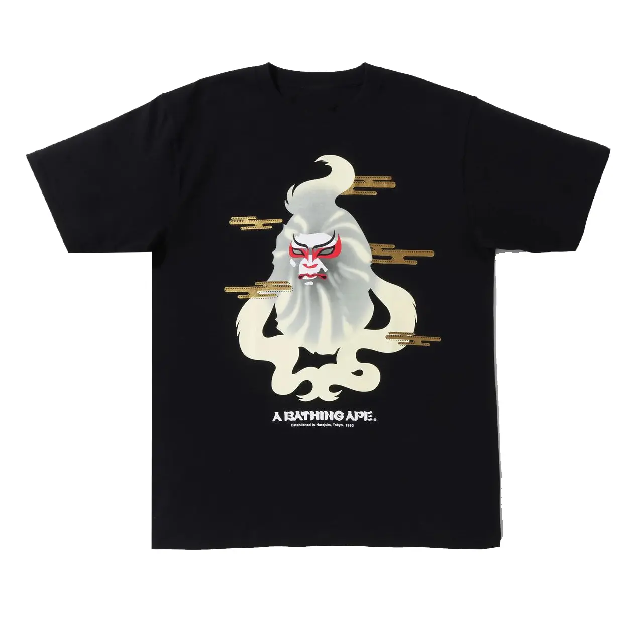 ST41 - Trendy Aesthetic Short Sleeve Crew Neck Oversized Tee with Japanese Kabuki Mask Ape Print