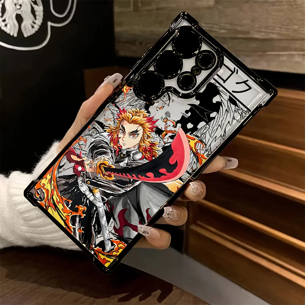 Vintage-Inspired Inspirational Demons Anime Slayers Rengoku Kyoujurosu Phone Case for Samsung Galaxy S25, S24, S23, S22 FE Ultra Plus 4G/5G - Shockproof Transparent Soft Back Cover, Vintage Phone Case, Tempered Glass Phone Case