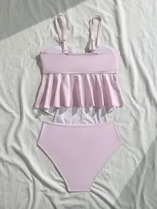 Teen Girls Tankinis Spaghetti Strap Bikini, Pink Base With Large Floral Bikini Set, Beach Swimwear, Spring/Summer Bathing Suits For Girls Teen Girls Bathing Suits Bow One Piese Bathing Suit For Girls Bathing Suit For Girls Bathing Suits For Girls O