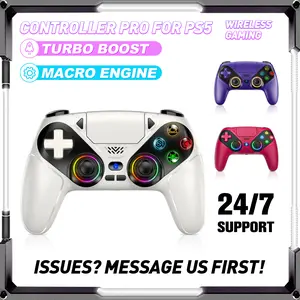 Wireless Gaming Controller Pro for PS5 with LED RGB Light– Turbo & Macro Programmable Compatible with Playstation 5,Dual Vibration, Motion Sensing, Programmable Buttons & 1000mAh Fast-Charging Anti-Drift Calibration Guide