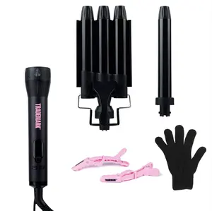 Trademark Mood Interchangeable Iron Bundle 1 inch Barrels, 2 in 1 Hair Iron Multifunction Hair Wand Hair Waver Black Handle Lightweight