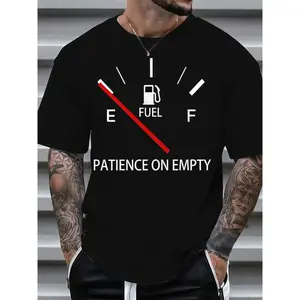 Men's Classic Black Short Sleeve Cotton T-Shirt - Casual Menswear, Round Neck, Gauge Print Comfortable Top