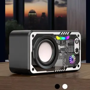 Mecha Style LED Bluetooth Speaker with TF Card Slot - Black for Gaming Desk & Bedroom Ambience Woofer