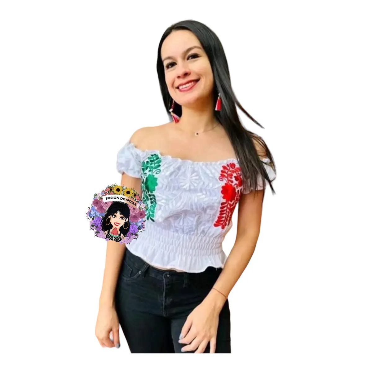 Blusa Tricolor Bordada Tirante for Women - Top