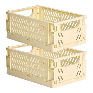 2-Pack Small Pastel Plastic Storage Baskets, Foldable Basket, Collapsible Crates for Organizing, Space-Saving Mini Bins for Classroom, Kitchen, Office, Bedroom ( 9.8" x 6.5" x 3.8")
