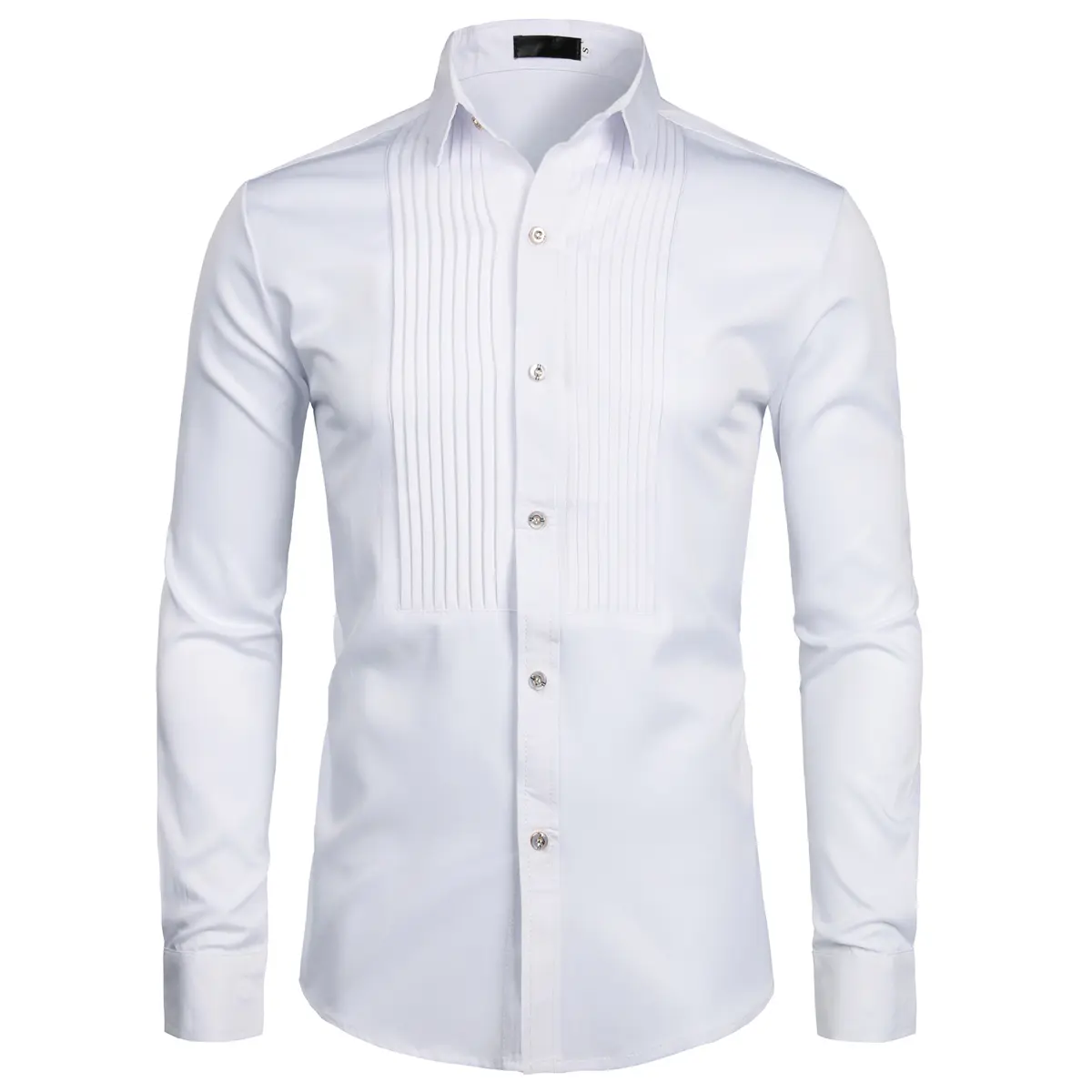 ZEROYAA Men's Fitted Korean Style Slim Fit Plain Long-Sleeve Tuxedo Dress Shirt - Fade-Resistant Polyester Fabric, Button-Front, Inside-Out Wearable for Casual Business, Dating with Friends