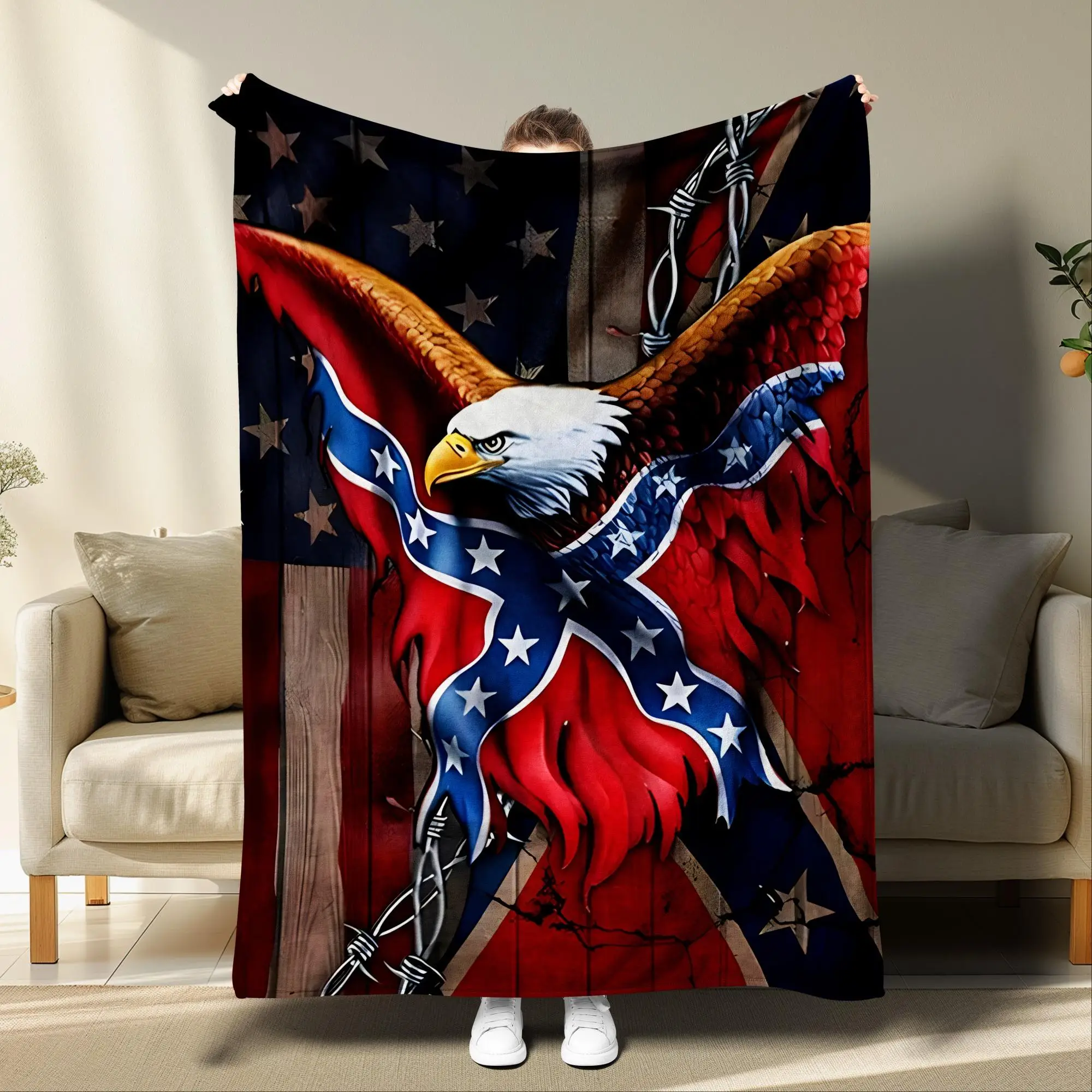 Eagle Print Blanket, 1 Count Soft Throw Blanket for Sofa, Bed, Air-conditioned Room, Comfy Bedding for Christmas Decor, Multi-purpose Holiday Gift, Ch