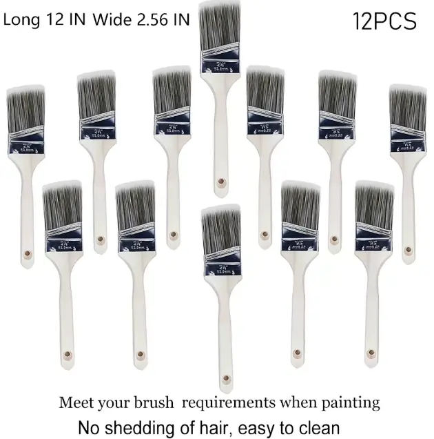 Synthetic Wooden Angle Sash Brushes Set - 2.56 in, Thinner Tip for Precision, Easy to Clean, Long-Lasting, No Hair Shedding, Washable Reusable for Interior-Exterior Painting, 6-Piece/12-Piece Options, No Shedding Of Hair