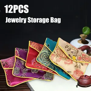 12 Pcs Embroidered Small Cloth Bag Silk Purse Pouch Gift Bags Multiple Colors Jewelry Bag Fashion Accessories