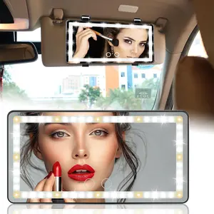 DIBMS Car Visor LED Vanity Mirror, Rechargeable Makeup Mirror With LED Lights for Car Truck SUV Rear View Sun, Shading Cosmetic Touch Screen for Cars (Black)