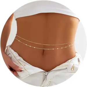 Women's ZELORES 2-Piece Gold Waterproof Stainless Steel Waistbeads - Adjustable Movable Chain Fashion Body Jewelry (26"-43") with Pearl Shell & Starfish Details for Streetwear, Beach Wear | Pearl Waist Beads