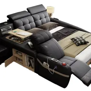 Luxury King Bed with Massage and Storage upholstered headboard smart  beds