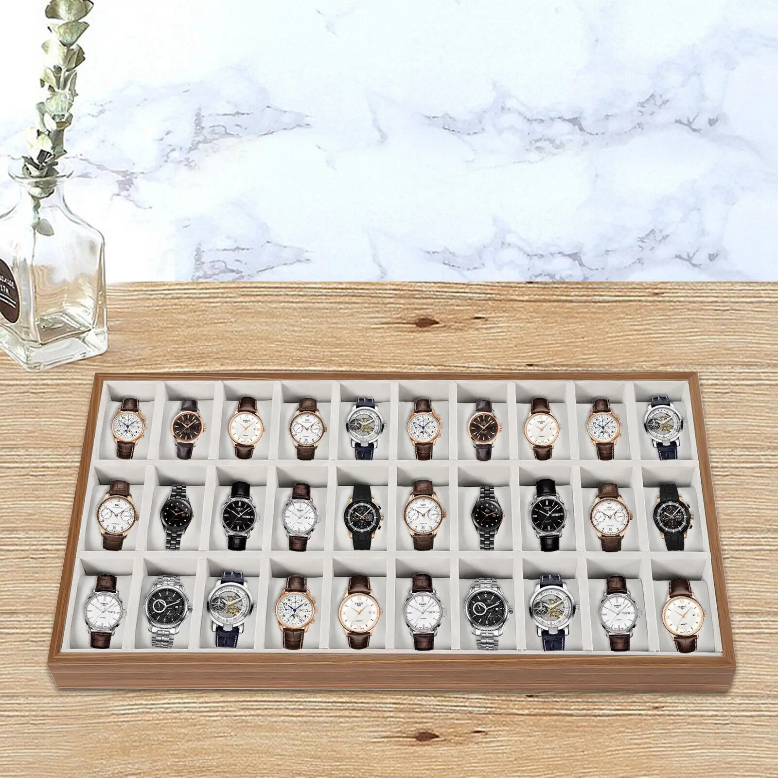 30 Slot Men Watch Box Wooden Display Case Organizer Show Tray Jewelry Storage Watch Storage Box Display Case