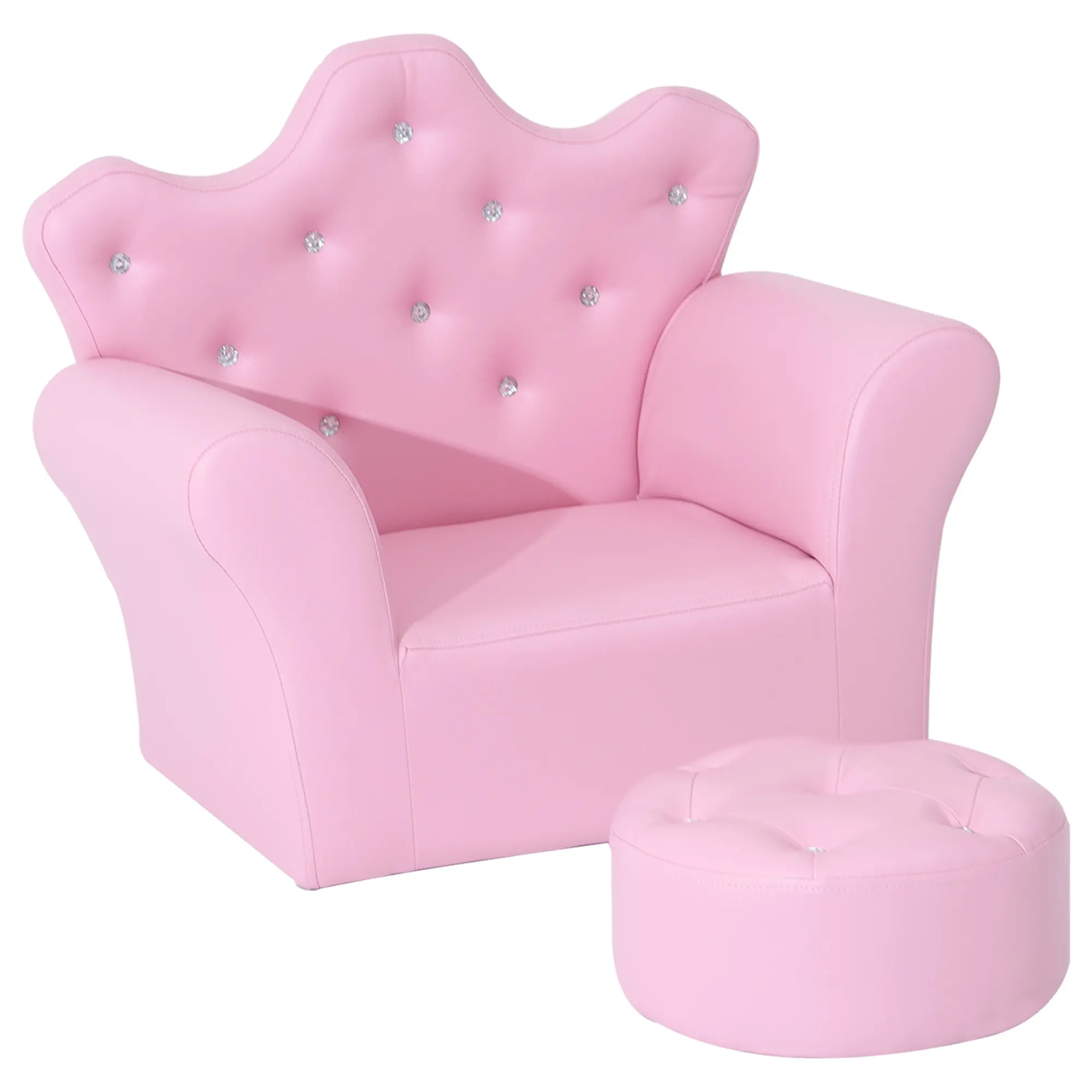 Two Piece Toddler Armchair And Ottoman Combo Wear Resistant Faux Leather Easy Wipe Clean Foam Padded Full Surfaces Comfortable For Daily Sitting