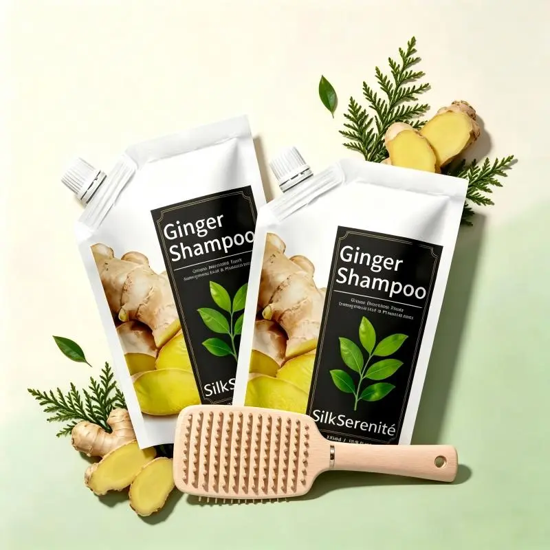 [2Shampoo1comb] Herbal Ginger Scalp Care Shampoo | With Biota Orientalis & Ligusticum Extract, Deep Clean, Fortify Weak Hair, Moisturizing Hair Care 320ml