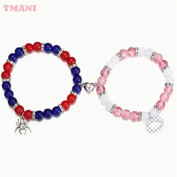 2 Cute Punk Style Glass Bead Bracelets With Spider & Cat Charms, Adjustable Magnetic Fashion Wrists Bands for Women, Ideal for Daily Wear & Christmas Birthday  Anniversary Gifts, Gifts For Boyfriend, Gf Gift